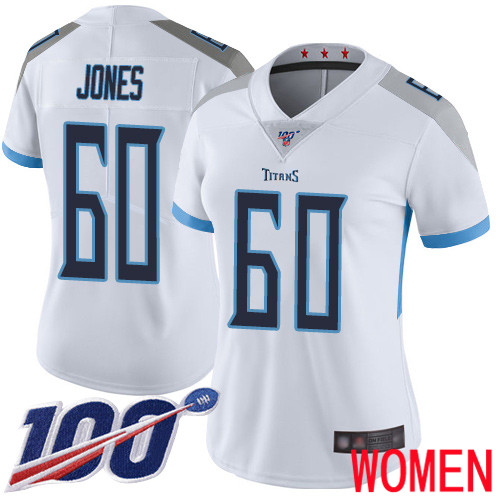 Tennessee Titans Limited White Women Ben Jones Road Jersey NFL Football #60 100th Season Vapor Untouchable->youth nfl jersey->Youth Jersey